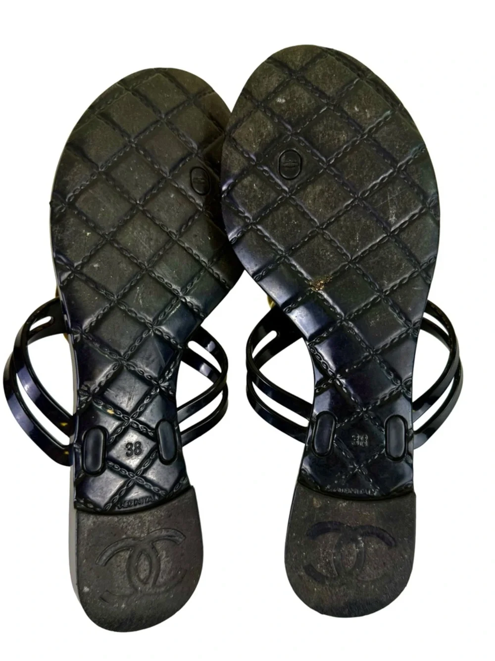 CHANEL CAMELIA JELLY  SANDALS IN BLACK AND CREAM - Picture 5 of 6